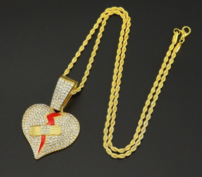 Men's Stainless-steel Hip-hop Gold Broken Heart Necklace Pendant Jewelry