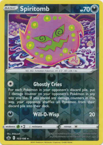 Pokemon - Spiritomb - 103/198 - Reverse Holo Rare  - Chilling Reign - NM/M - New
