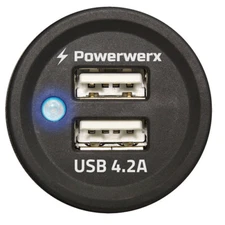 Powerwerx Panel Mount Dual USB 4.2A Device Charger Ports for 12/24VDC