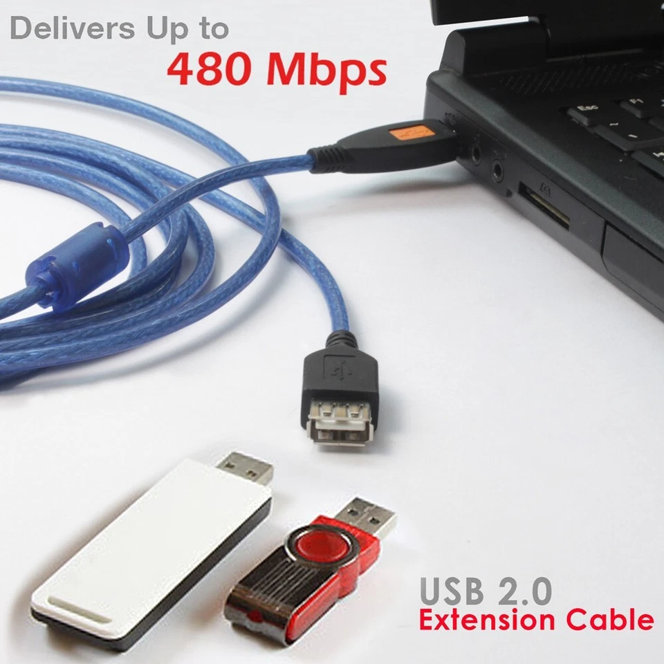 USB extension Cable, 3/6/10/15/33ft USB 2.0 Cord AM-AF for DVD Player Laptop Lot - Image 4 of 4