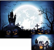 7x5ft Happy Halloween Backdrop Night Blue Sky and Moon Jack Pumpkin Lantern