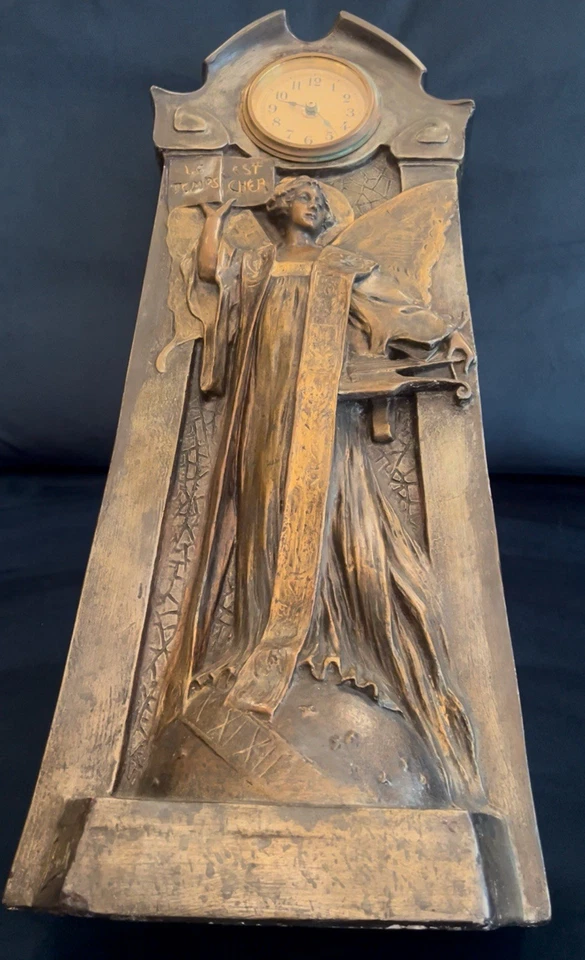 Superb Original Tall Art Nouveau Clock With Caption "Time is Expensive" c. 1900 - Image 2 of 4
