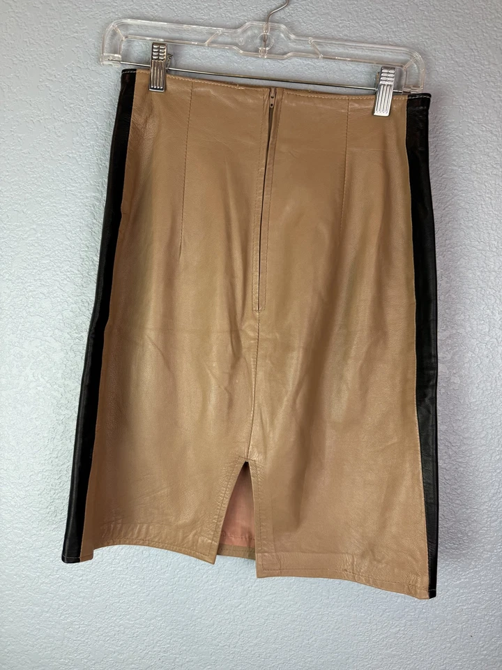 Falda Danier para mujer 6 cuero negro tostado forrado a lápiz clásica oficina carrera 24 pulgadas Foto 2 de 4