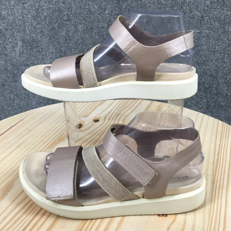 ECCO Sandals Womens 8-8.5 Flowt Strappy Slingback Metallic Rose Gray Leather - Image 2 of 4