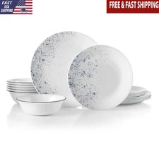 18-Pce Indigo Speckle Glass Dinnerware Set Service 6 Chip Resistant Lightweight