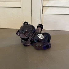 FENTON GLASS  RECLINING BEAR AMETHYST
