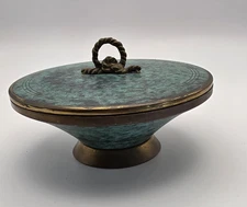 Vintage Carl Sorensen Style Art Deco Covered Bowl Verdigris Finish Italy