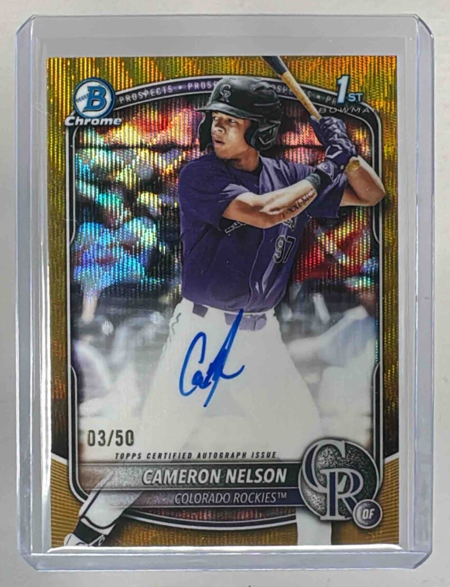 Cameron Nelson 2025 Bowman Draft Gold Wave Refractor Chrome Auto 1st RC /50