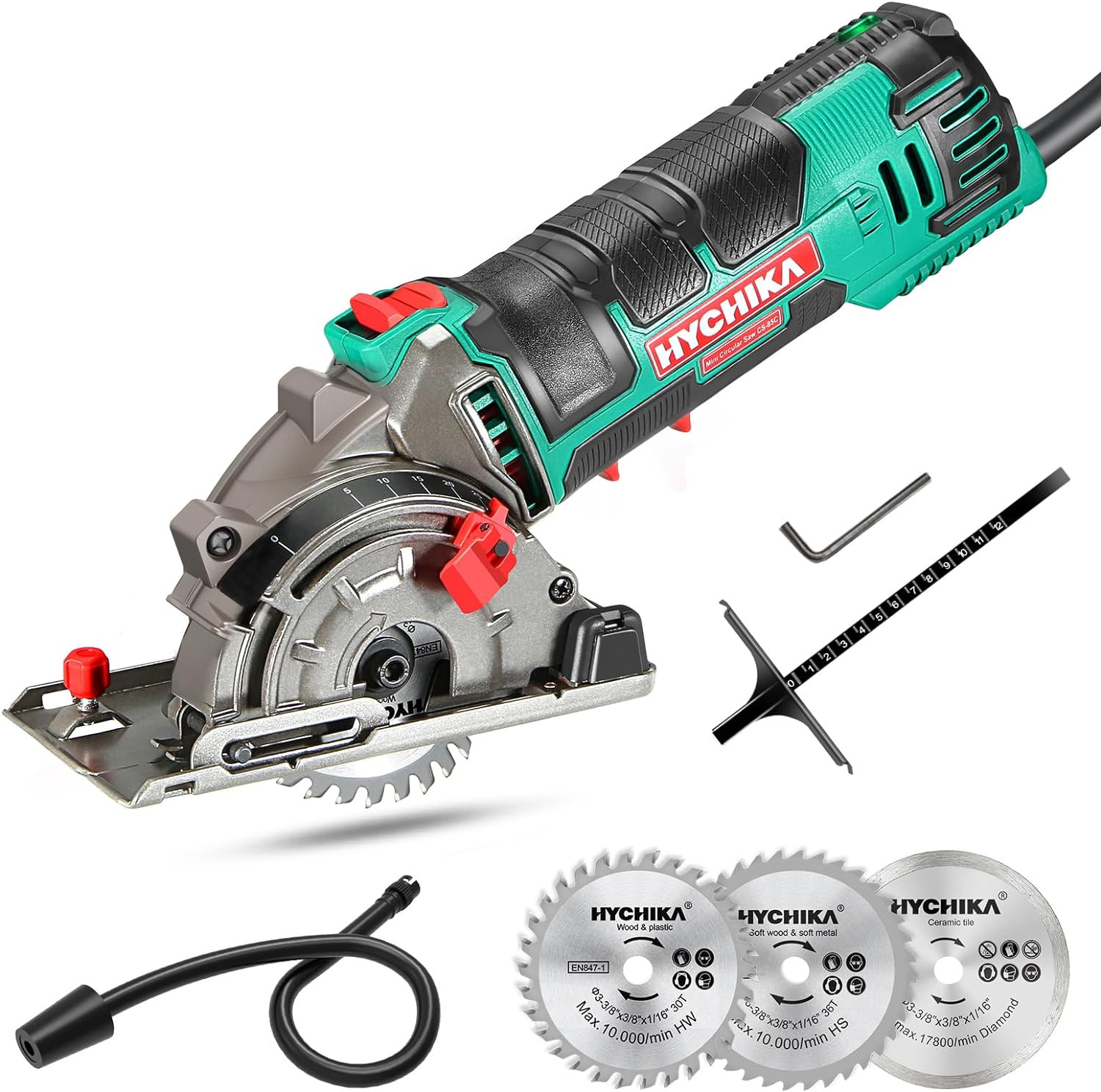 HYCHIKA Sega Circolare, 500W Mini Seghe Circolare 4500RPM, Profondità Di Taglio: