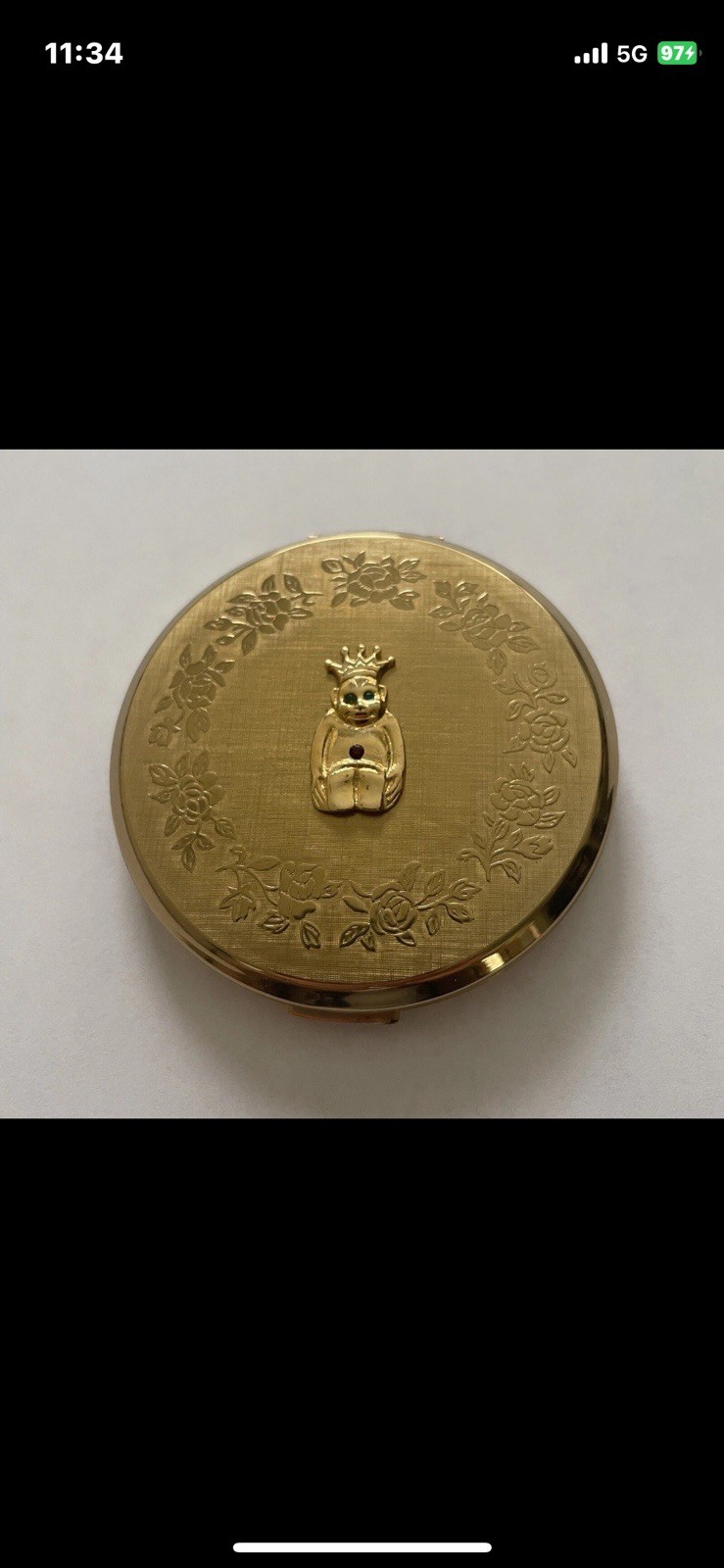 NEW Stratton Gold Compact Lucky Billiken Crystals Enamel 3" w/Pouch & Box