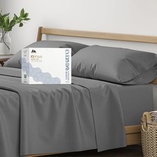 Mayfair Linen Organic Cotton Sheets Queen Size, 16" Deep Pocket, Dark Grey