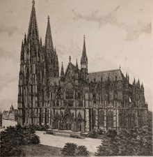 „Kölner Dom“ Große Radierung 54 x 66 cm, Handsigniert Arthur Uecker-Fensloff