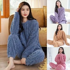 Ladies Winter Pyjama Set Fleece Crew Neck Thermal Warm Soft Loungewear Sleepwear