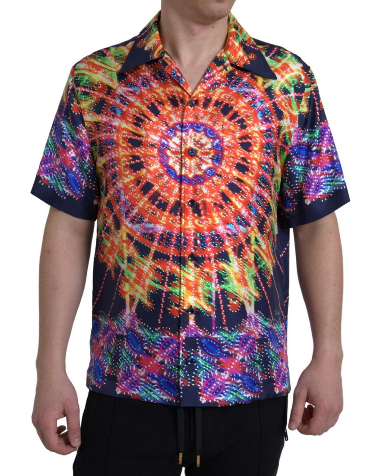 Dolce & Gabbana Carousel Print Shirt Short Sleeve ButtonDown Men Multicolor