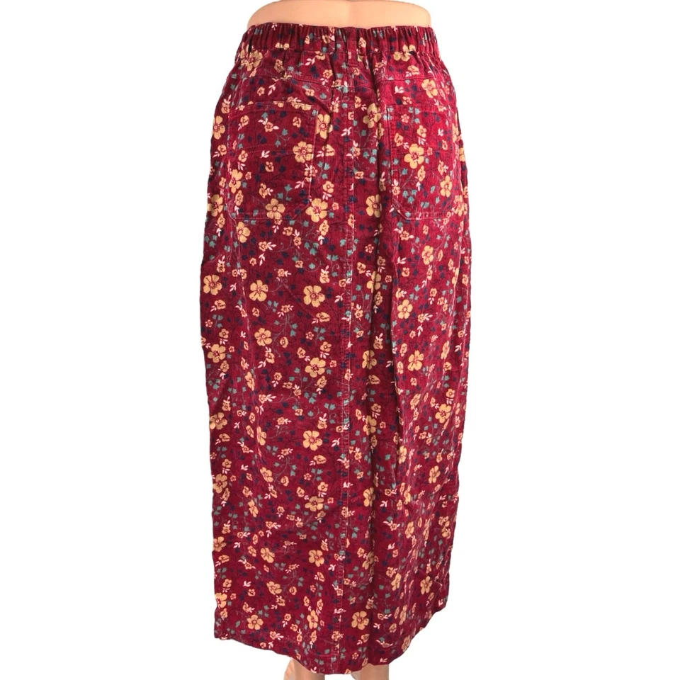 Maxi Falda Vintage Bobbie Brooks Roja Floral Pana Cintura Alta Botón Talla 6 Foto 3 de 4