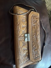Fine Hand Tooled Tan Leather Satchel Bag 1960s Vintage Mexican Purse Mexico
