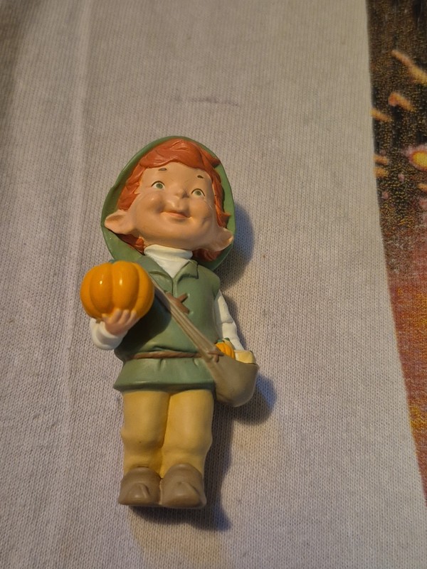 Vintage 1994 Hallmark Harvest Joy Garden Elf With Pumpkin Ornament