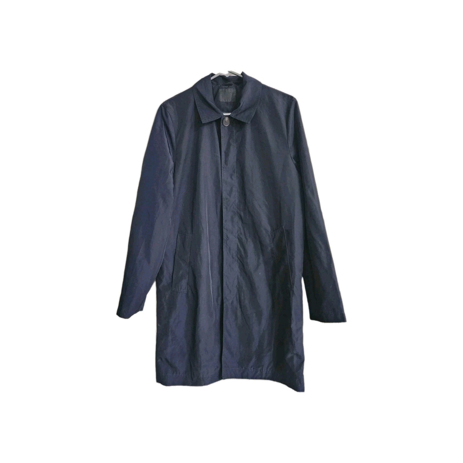 ASOS Trench Coat Womens Straight Lined Button Front Pockets Navy Blue EUC