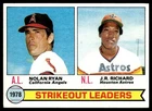1979 Topps Baseball Card Nolan Ryan J.R. Richard Strikeout Leaders #6 EX+