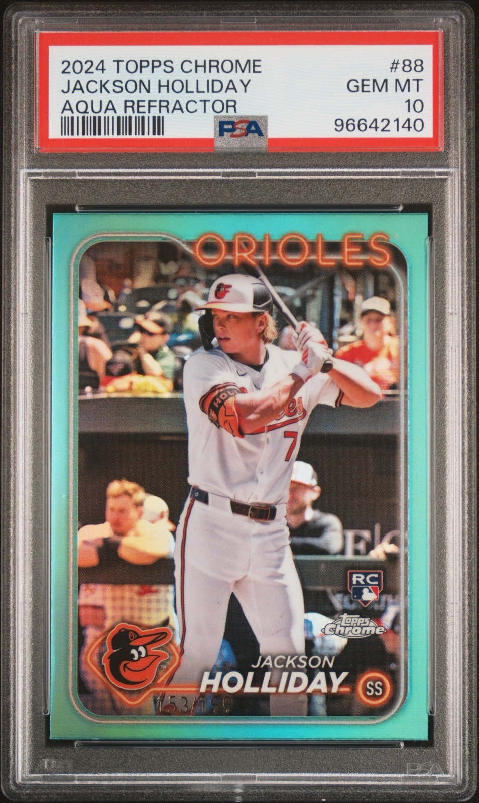 2024 Topps Chrome Jackson Holliday RC Aqua Refractor 153/199 #88 PSA 10
