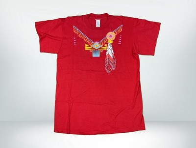 Vintage Native American Print T Shirt XL Made In USA Red Feather