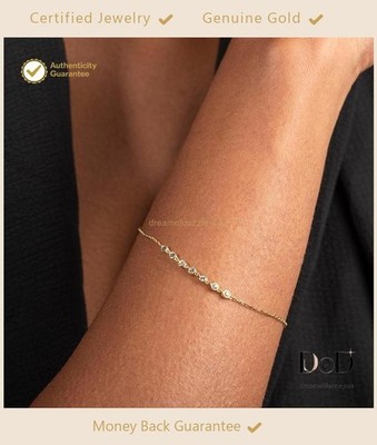 14K Yellow Gold Natural Diamond Engagement Chain Wedding Fine Dainty Bracelet