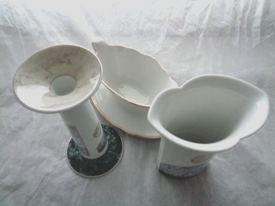 Hutschenreuter Set Porzellan Vase + Kerzenständer Oval Small weiß elegant Retro
