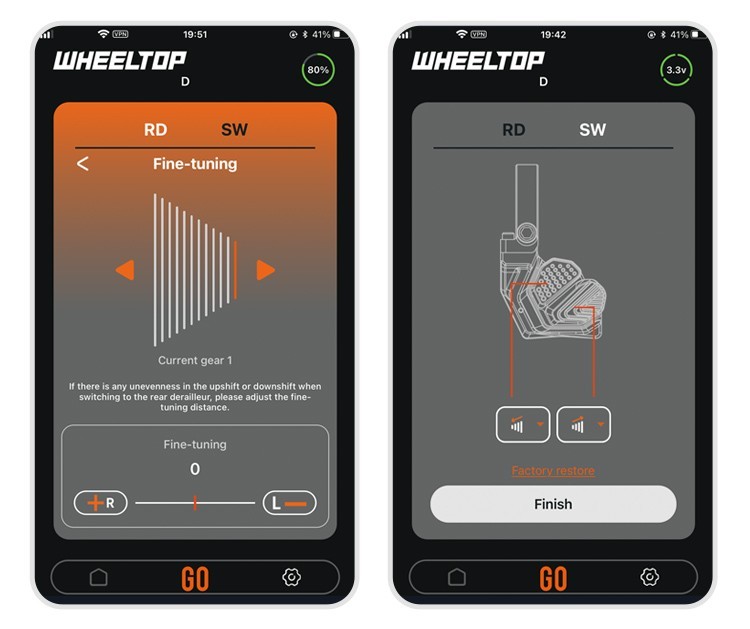 WHEELTOP app fine-tuning screen and shift button customization
