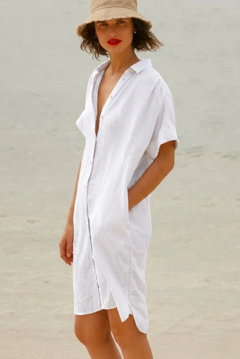 white dress with buttons down the front Savannah Midi Shirt Dress