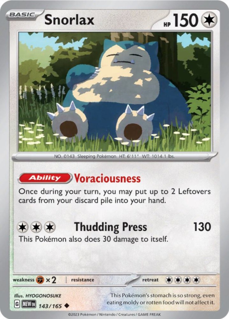 Snorlax 143/165 Uncommon Scarlet & Violet 151 Mint Pokémon Card