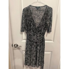 Lauren Ralph Lauren Womens Faux Wrap Dress Abstract Dot Black White 6
