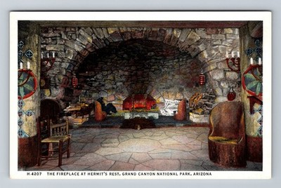 Grand Canyon National Park The Fireplace At Hermit's Rest Vintage Postcard Post
