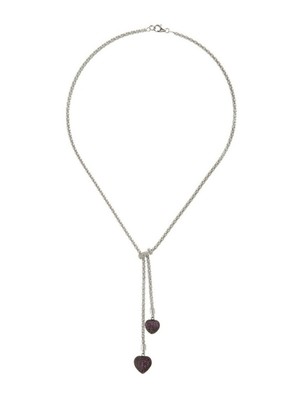 STERLING SILVER LAVALIER HEART NECKLACE WITH  RUBIES