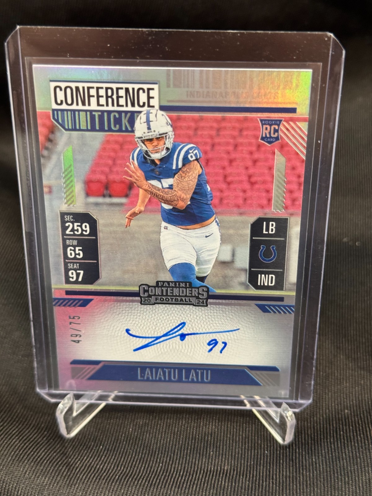 2024 Contenders Laiatu Latu Conference Ticket #129 #/75 On Card Auto Colts