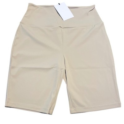 GREY LAB KHAKI BIKE SHORTS SIZE S HIGH WAIST COMFORT STRETCH ATHLETIC NWT