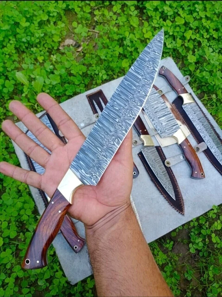 Custom Handmade HAND FORGED DAMASCUS STEEL 6 PIECE CHEF KNIFE Set Kitchen Knives - Bild 2 von 4