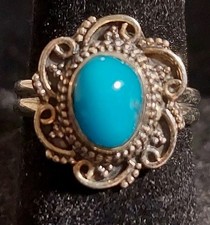 New Sterling Silver Pretty Small Oval Turquoise Ring Size 6