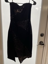 GUESS Black Sequin Lace Sweetheart Bodycon Kn...