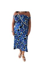 New Look Curves Blue Floral Cowl Neck Midi Dress Size 22 Summer Wedding Holiday