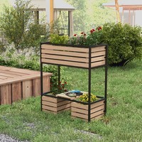 Outsunny Hochbeet Aus Holz, 2-Stufiger Blumenkasten Mit Ablage, Innenvlies