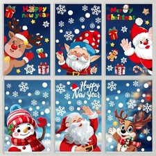 Christmas Window Stickers Snowflake Santa Reindeer Holiday Decals 2set