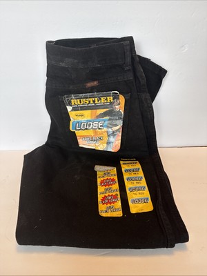 NWT RUSTLER HEAVYWEIGHT DENIM LOOSE FIT STRAIGHT LEG BLACK JEANS 16 REG 16x28