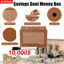 $10000 Wooden Cash Vault Savings Box with Money Target Challenge Piggy Bank Game