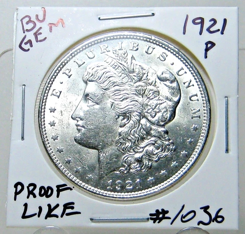 1921-P MORGAN SILVER DOLLAR BU GEM PROOF LIKE COIN FREE SHIPPING US MINT #1036