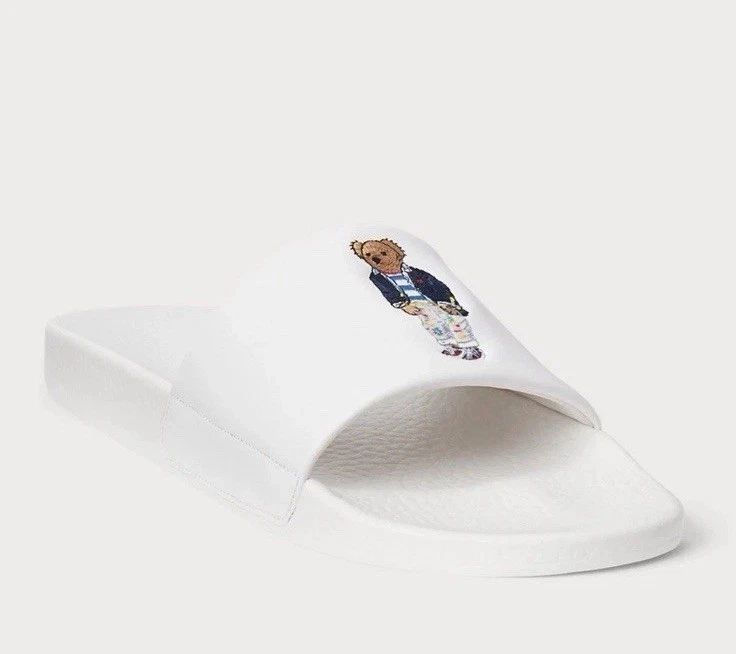 Polo Ralph Lauren Mens Two-tone White & Ivory Pony Logo Slide Sandals Size 9 EUC Men main image 4