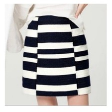 Ann Taylor Loft  Illusion Skirt  Cotton Blend Lined Woven Stripe Navy Size 12