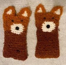 Knitted Red Fox Cute Arm Warmers Gloves Youth Sized Or Women’s Size Small
