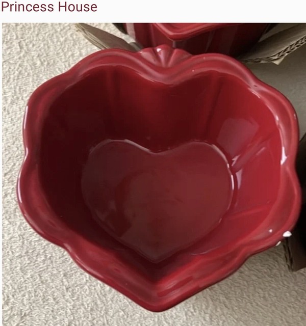 L 3209 Princess House PAVILLION Stoneware Berry Red Heart Ramekins (4