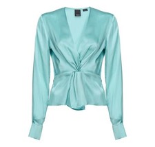 Pinko Blouse Femme En Soie Baradero Vert Col V Manche Longue Taille 40 42 44