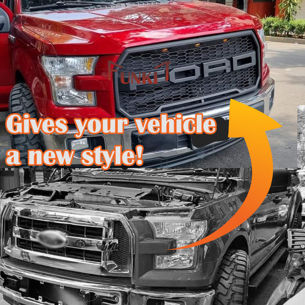 Raptor Style Front  Grille  Grill for 2015 - 2017 FORD F150 w/Letters/LED Lights